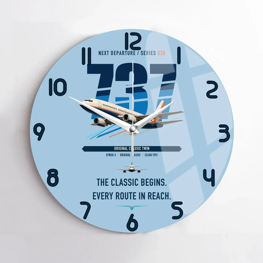 Boeing 737-300 Classic design on light blue no frame wall clock