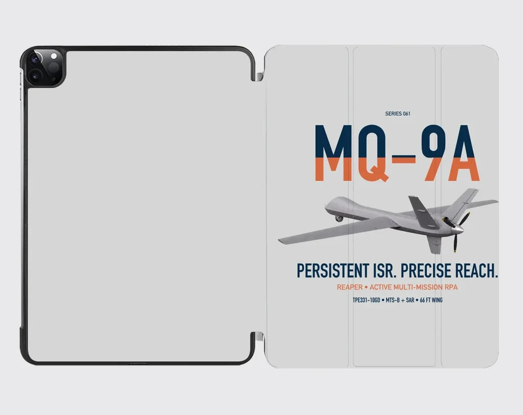 MQ-9A Reaper design on light gray ipad tablet case