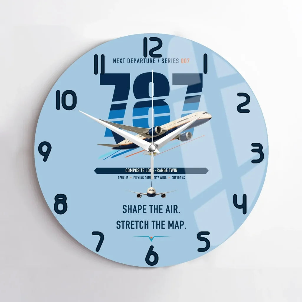Boeing 787-9 Dreamliner design on light blue no frame wall clock