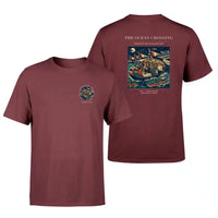 Thumbnail for VINTAGE G4058 - The Ocean Crossing - Double-Side T-Shirt design on darkred double side t shirt
