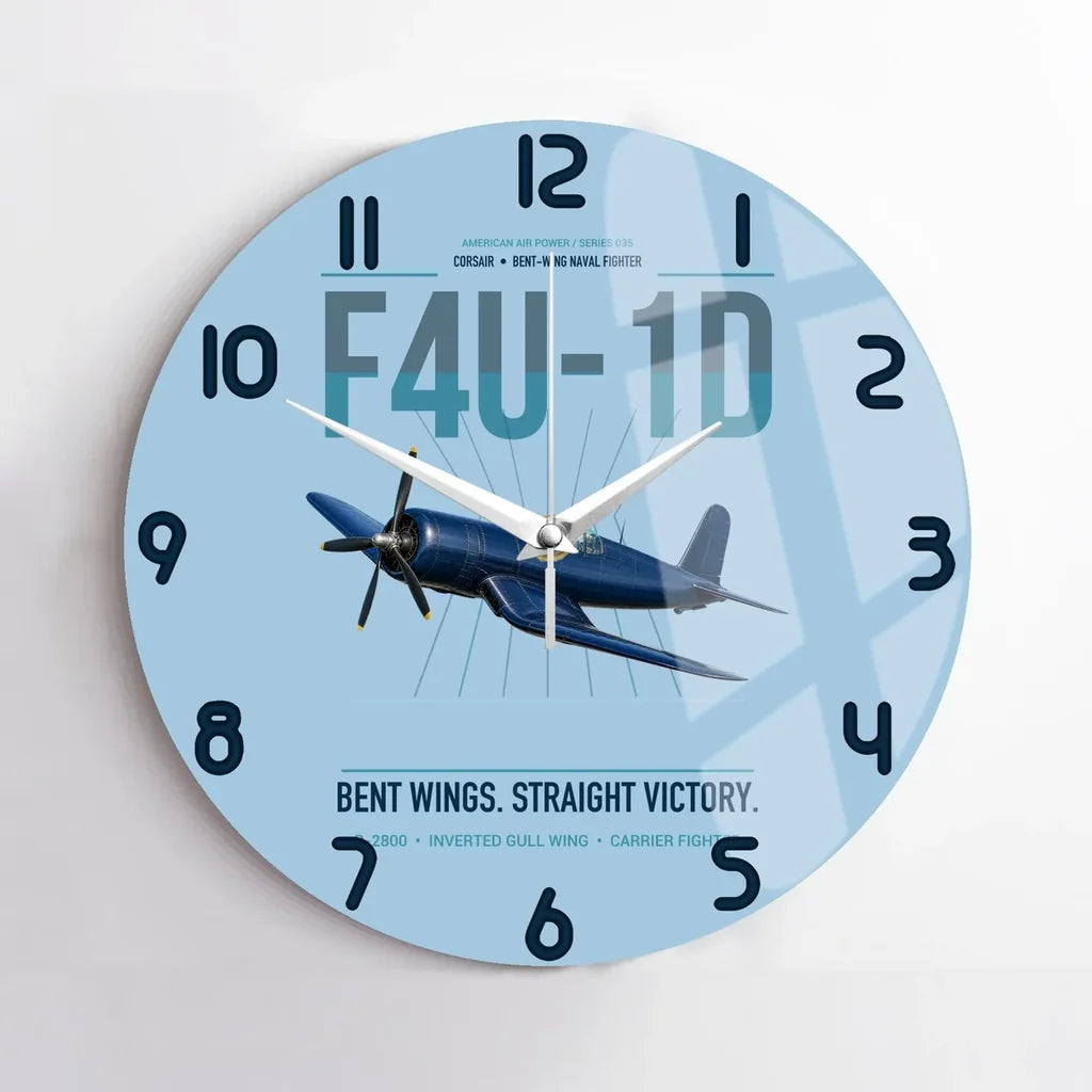 F4U-1D Corsair design on light blue no frame wall clock