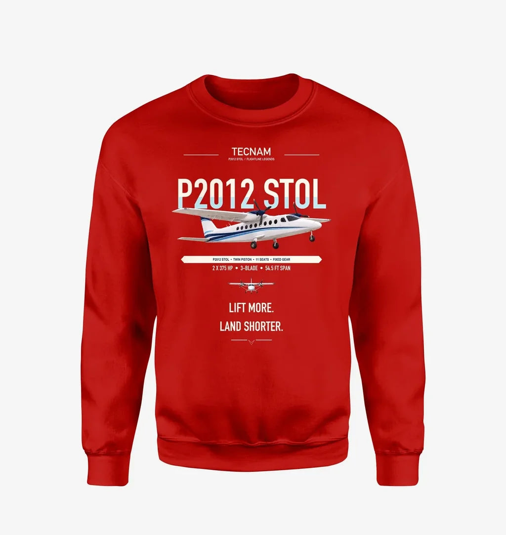 Tecnam P2012 STOL design on red sweatshirt