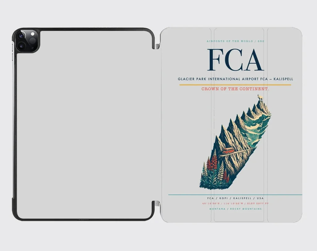 Glacier Park International Airport (FCA) design on light gray ipad tablet case