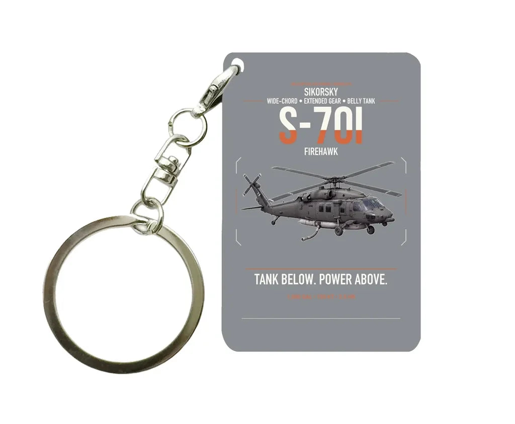 Sikorsky S-70i FIREHAWK design on gray designed key chain, double-side print