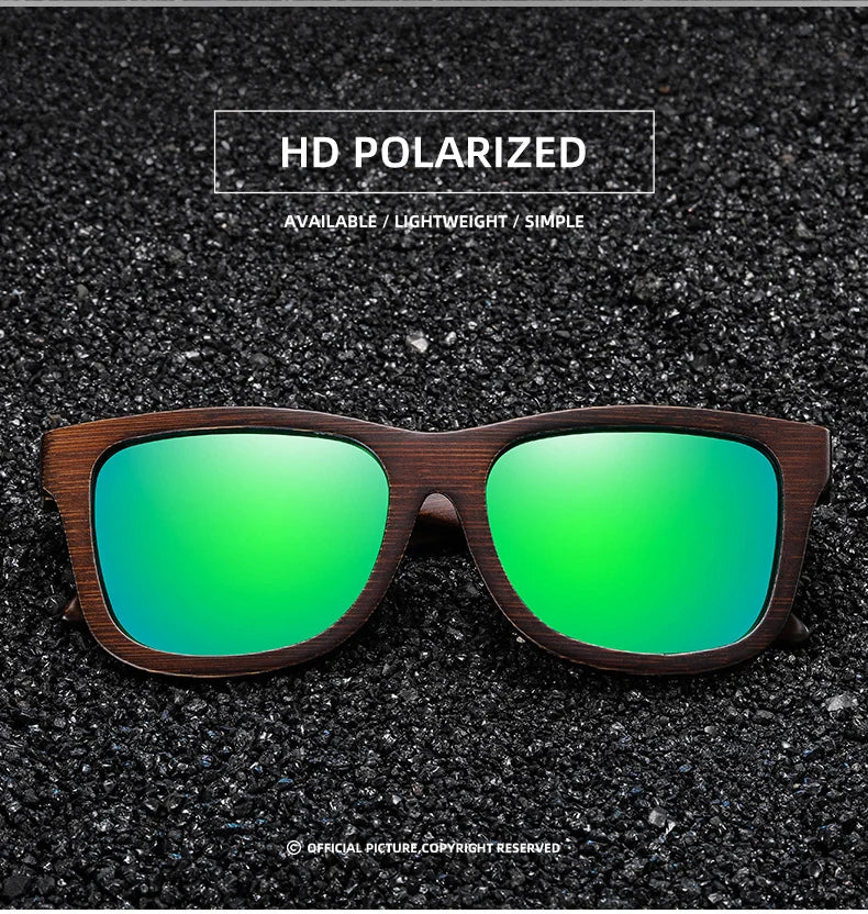 Retro Polarized Wooden Frame Sunglasses - view 8