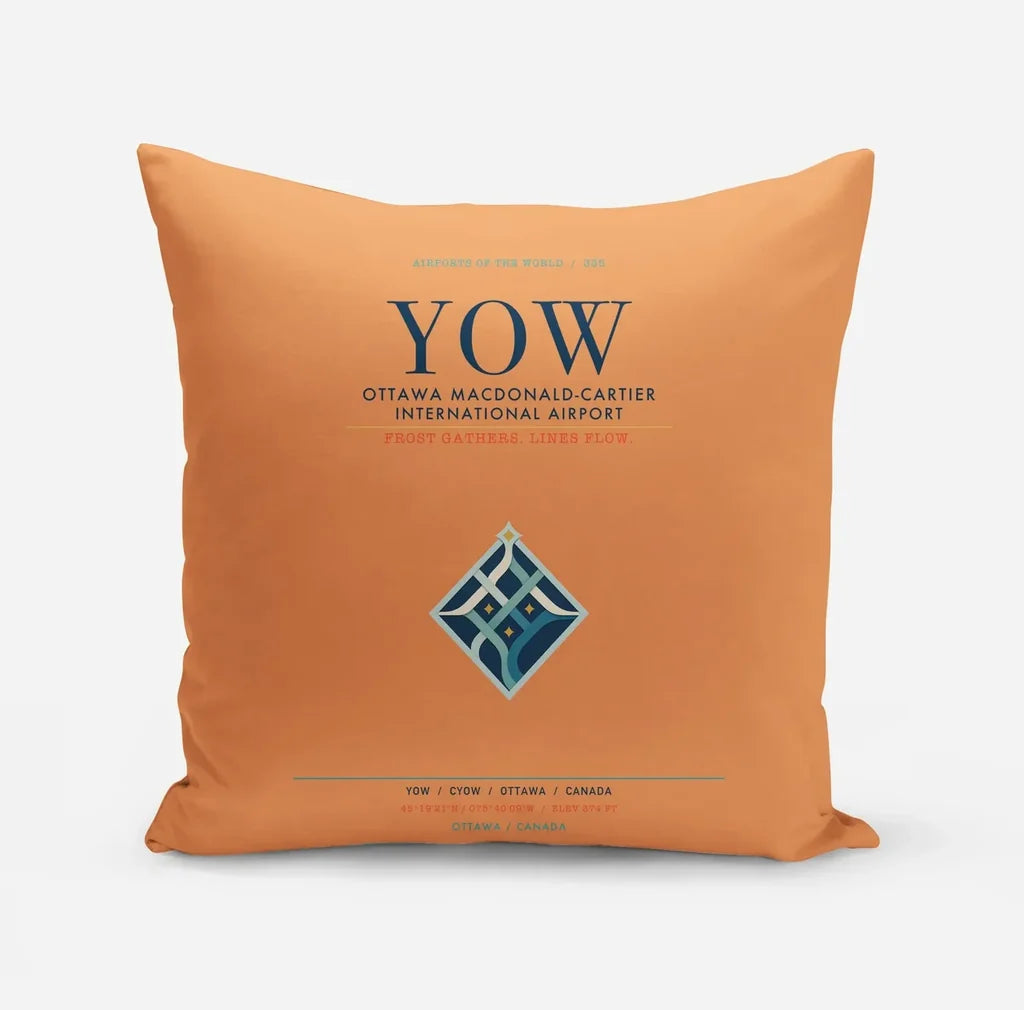 Ottawa Macdonald-Cartier International Airport (YOW) design on orange pillow