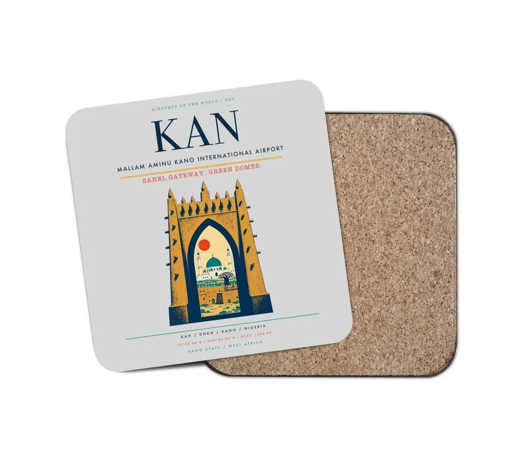 Mallam Aminu Kano International Airport (KAN) design on light gray 1 piece coaster