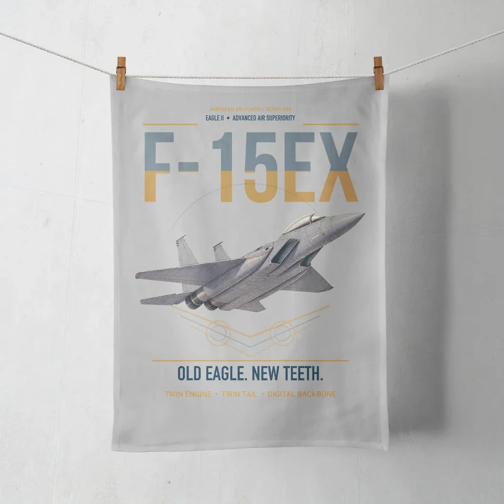 F-15EX Eagle II design on light gray towel