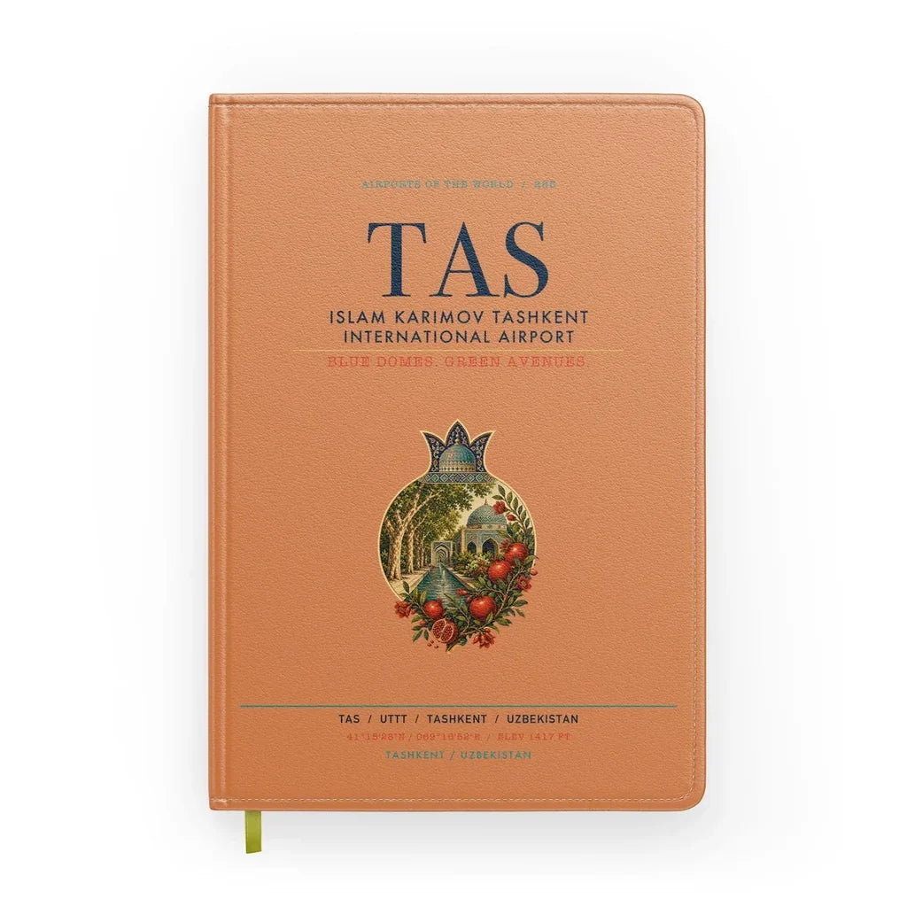 Islam Karimov Tashkent International Airport (TAS) design on orange notebook
