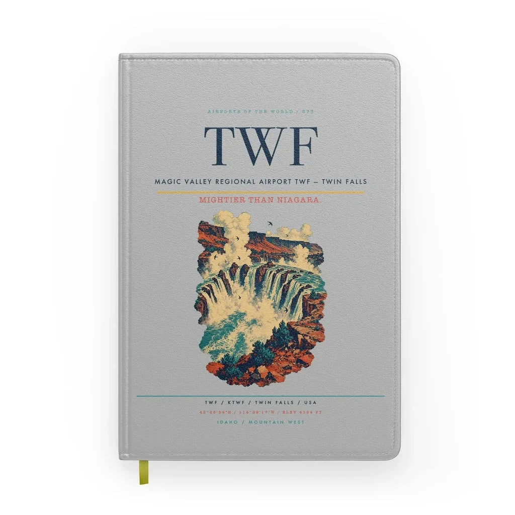 Magic Valley Regional Airport (TWF) design on light gray notebook