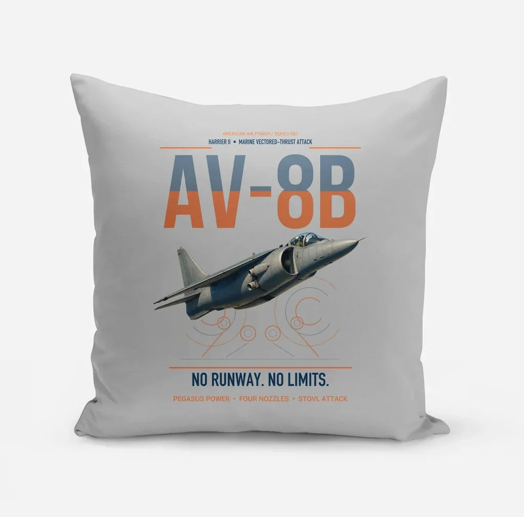 AV-8B Harrier II design on light gray pillow