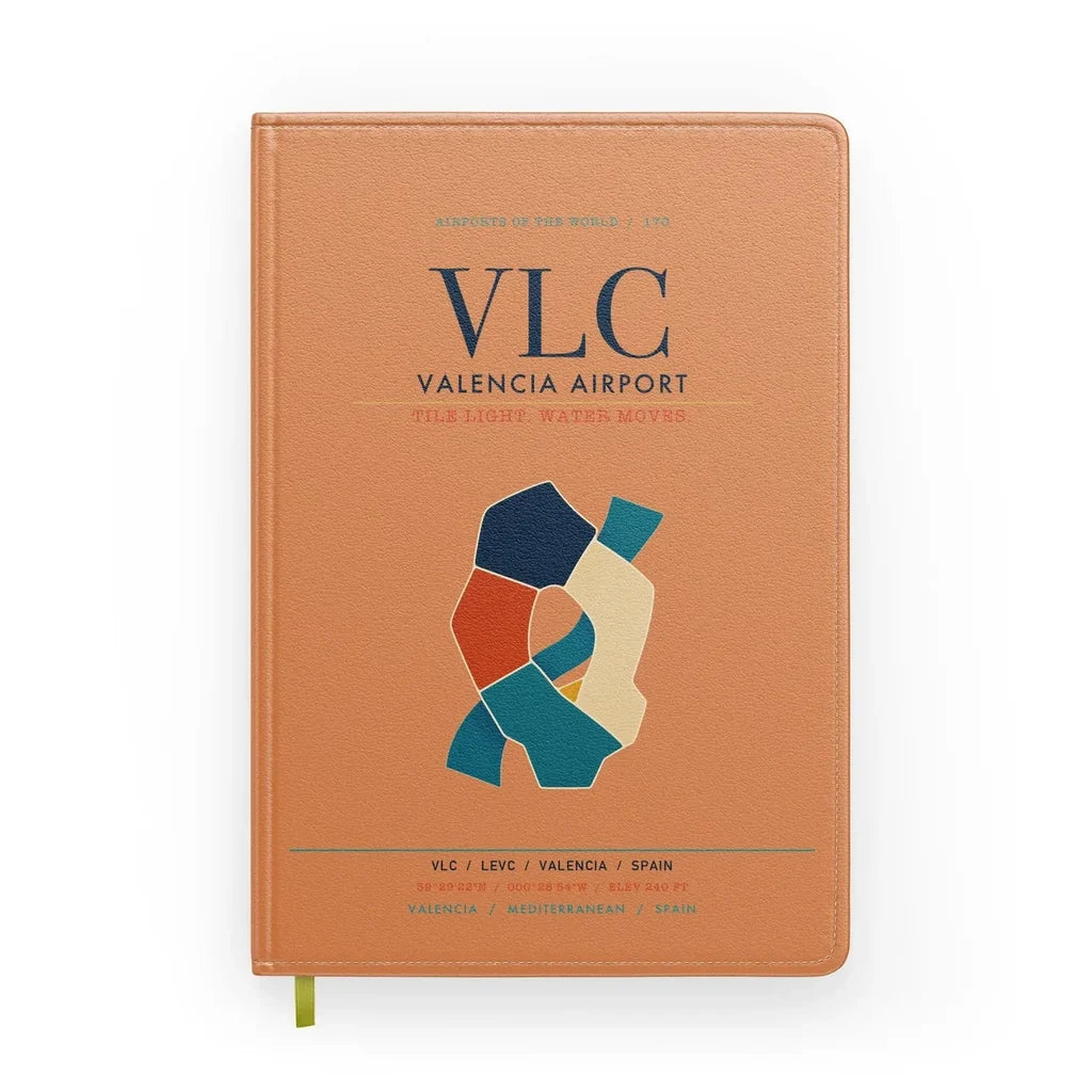 Valencia Airport (VLC) design on orange notebook