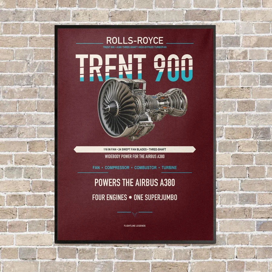 TRENT 900 vertical canvas print - framed - dark red background
