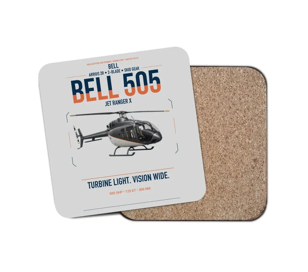 Bell 505 Jet Ranger X design on light gray 1 piece coaster