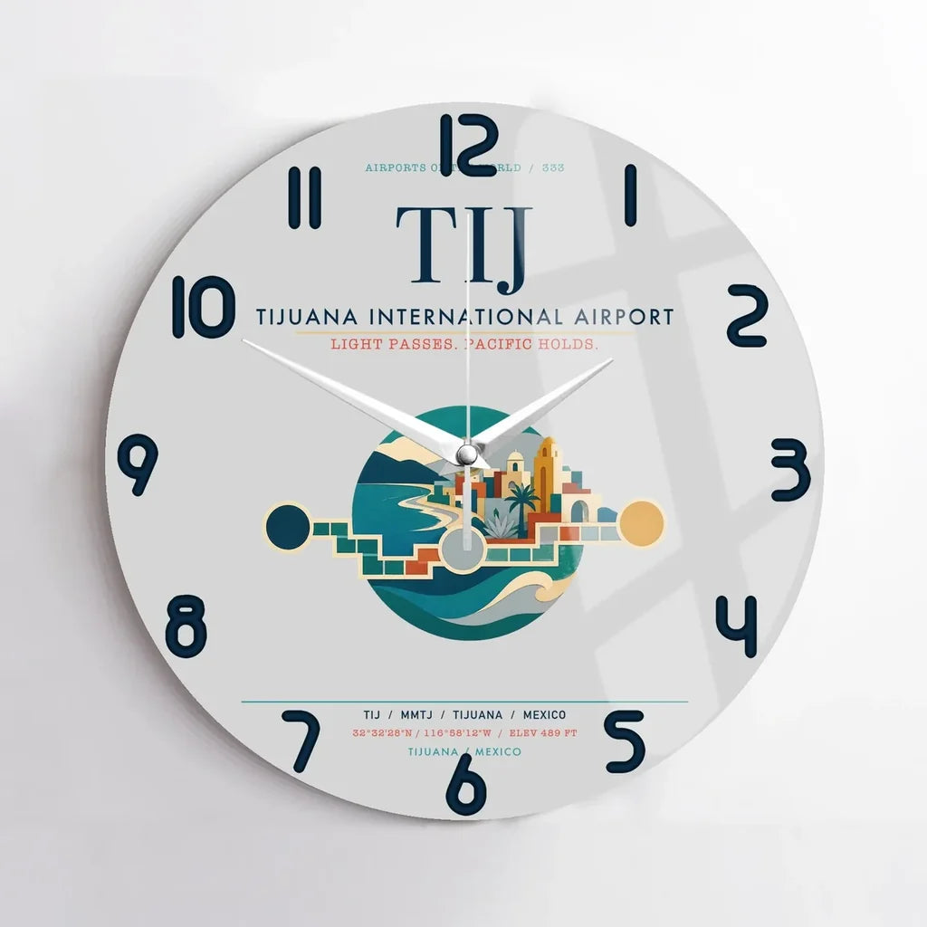 Tijuana International Airport (TIJ) design on light gray no frame wall clock