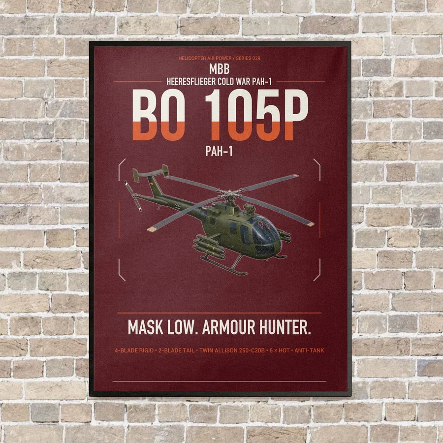 MBB BO 105P PAH-1 vertical canvas print - framed - dark red background