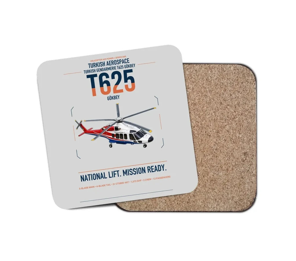 Turkish Aerospace T625 Gökbey design on light gray 1 piece coaster