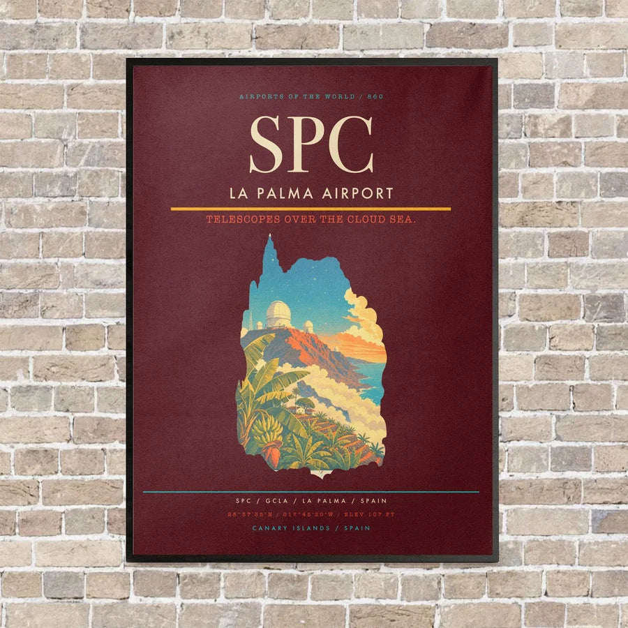 La Palma Airport SPC vertical canvas print - framed - dark red background