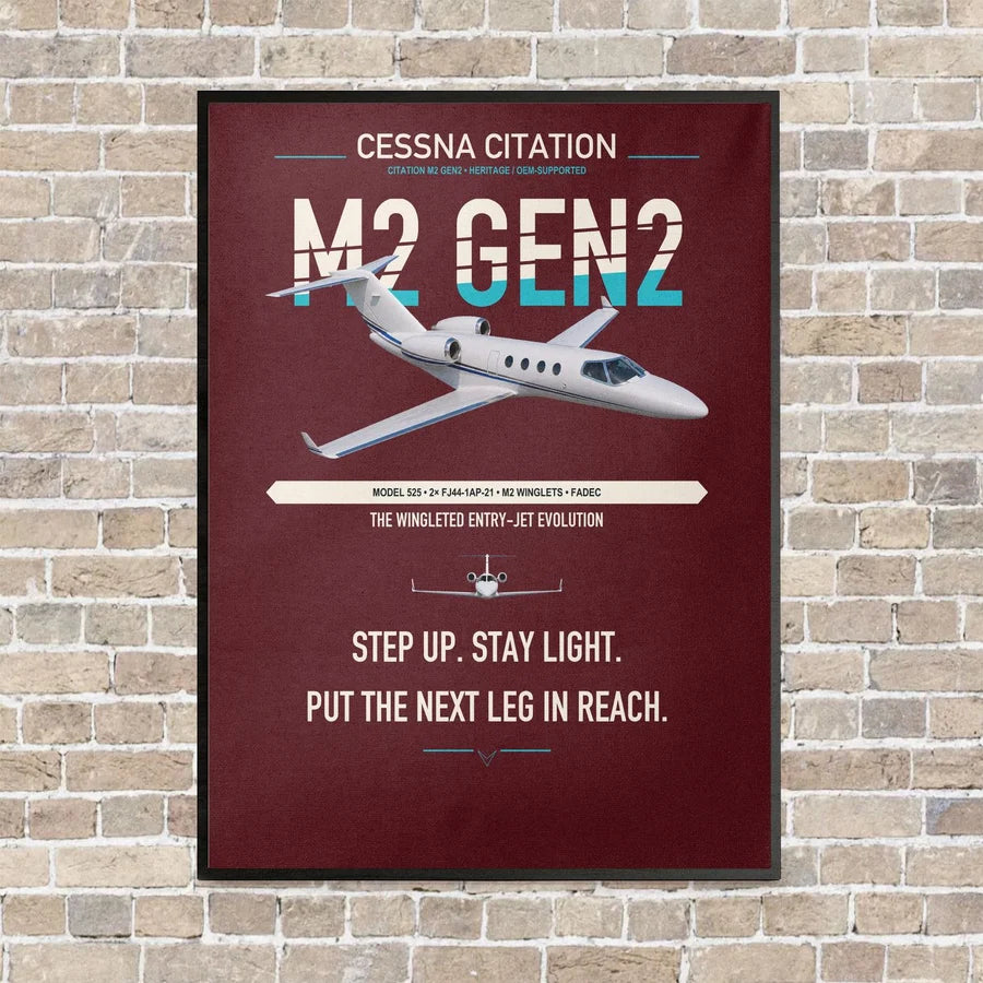 Cessna Citation M2 Gen2 vertical canvas print - framed - dark red background