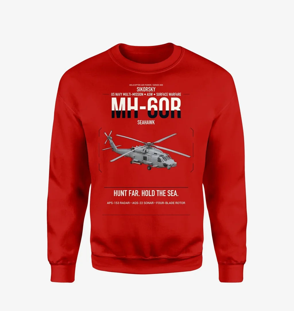 Sikorsky MH-60R Seahawk design on red sweatshirt