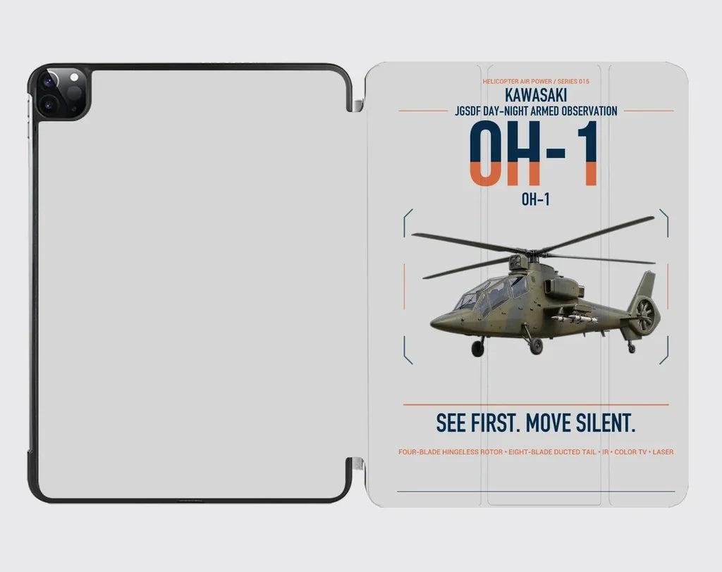 Kawasaki OH-1 design on light gray ipad tablet case