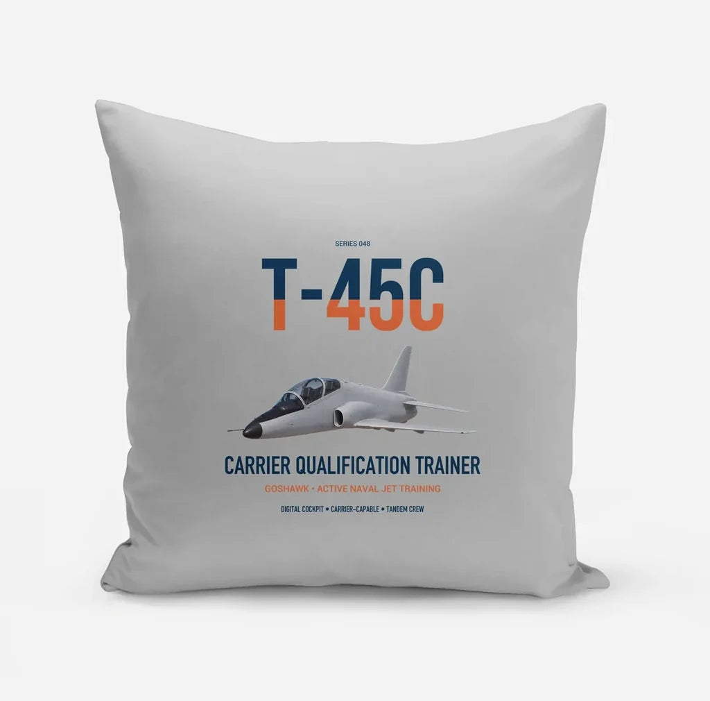 T-45C Goshawk design on light gray pillow