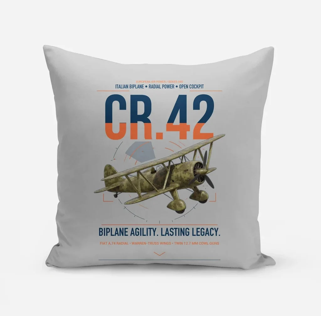 Fiat CR.42 Falco design on light gray pillow