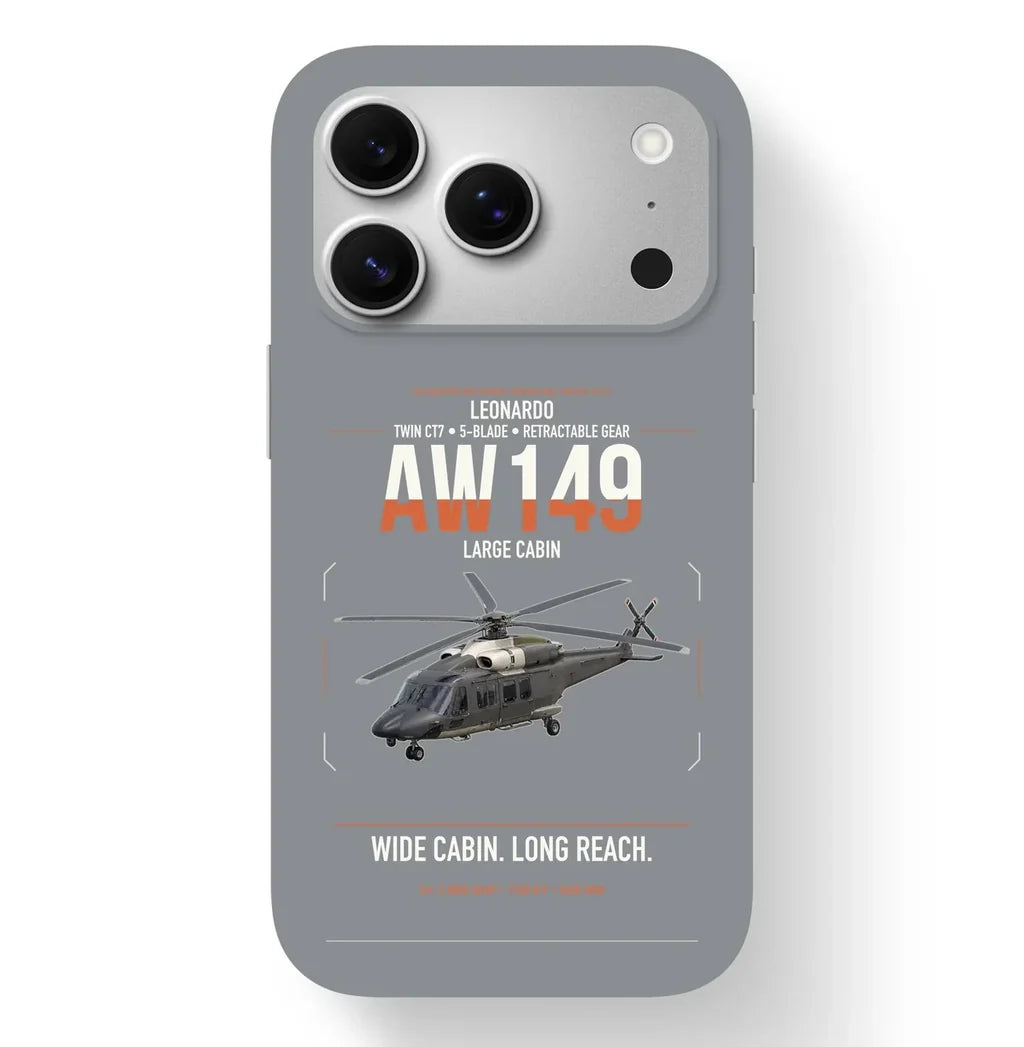 Leonardo AW149 design on gray magsafe iphone case, for iPhone 17 Pro