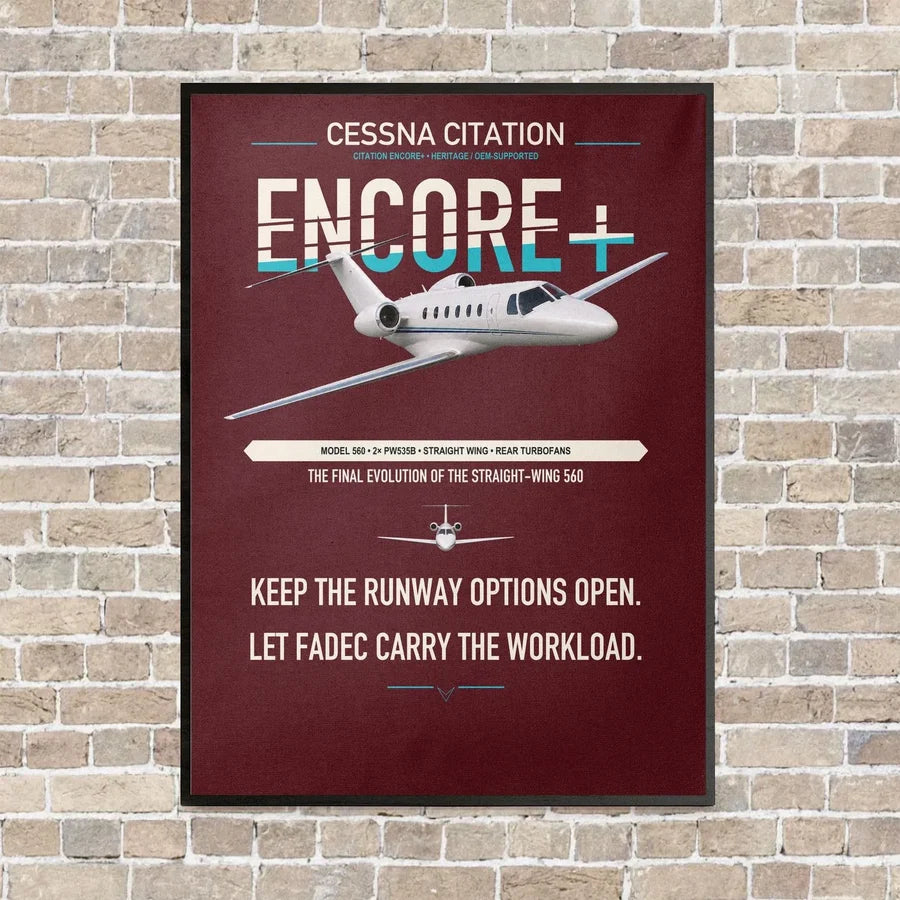 Cessna Citation Encore+ vertical canvas print - framed - dark red background