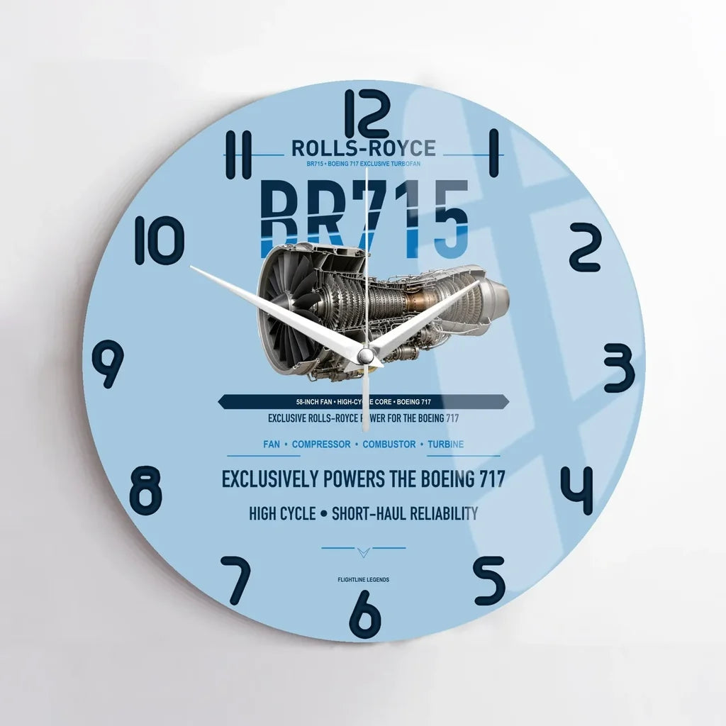 BR715 design on light blue no frame wall clock