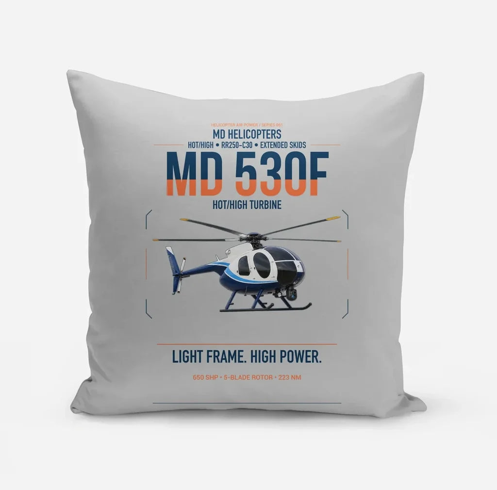 MD Helicopters MD 530F design on light gray pillow