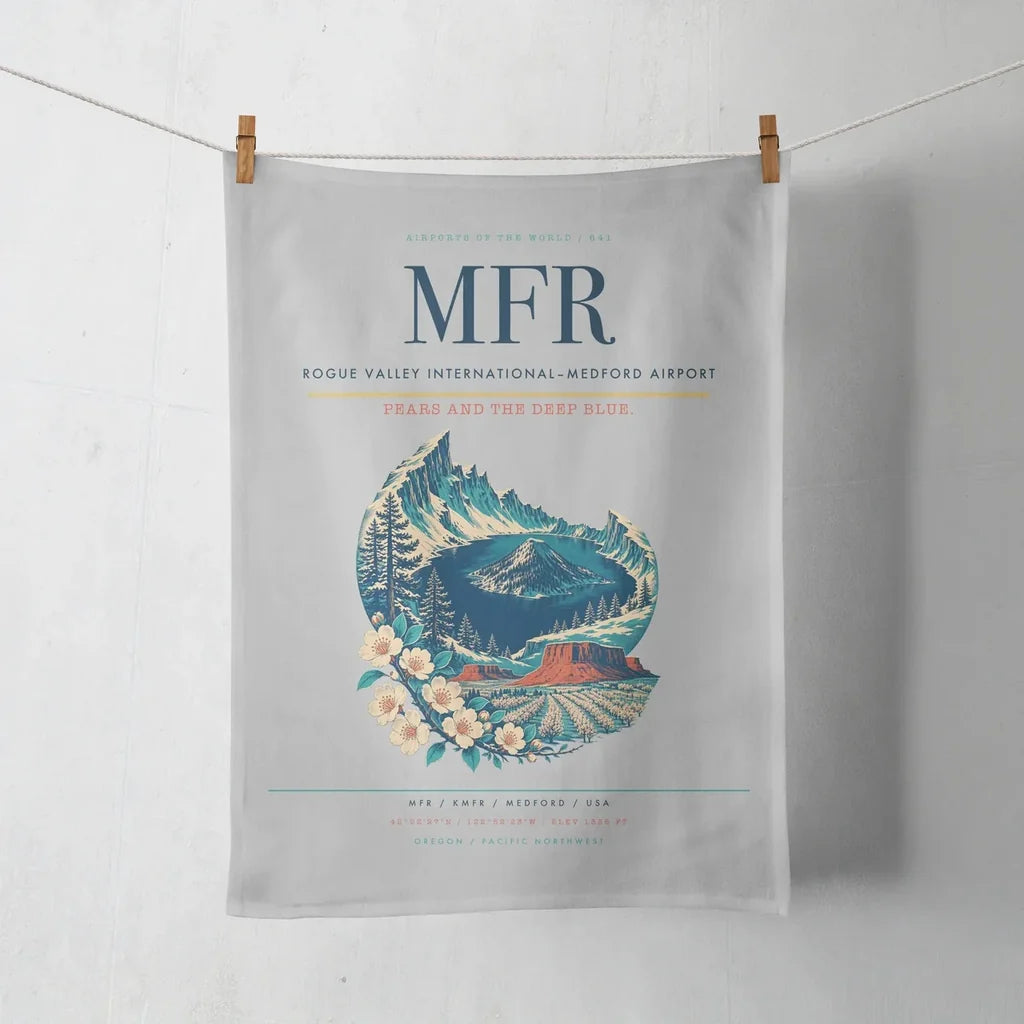 Rogue Valley International–Medford Airport (MFR) design on light gray towel