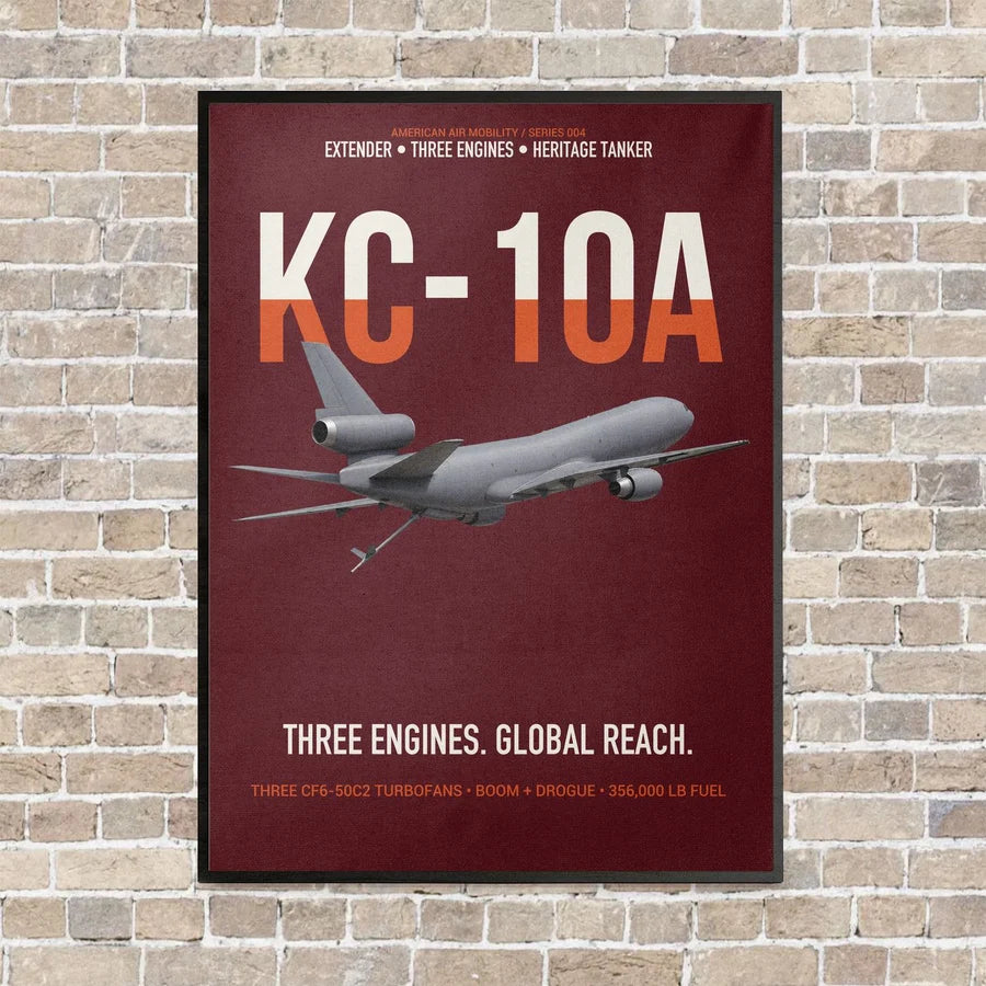 KC-10A EXTENDER vertical canvas print - framed - dark red background