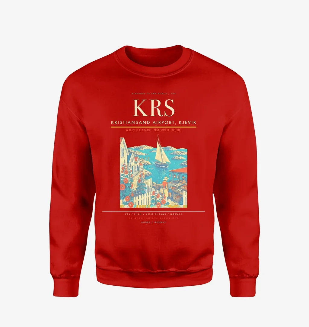 Kristiansand Airport, Kjevik (KRS) design on red sweatshirt