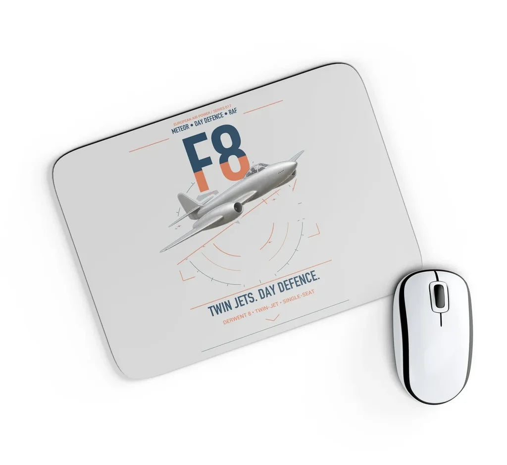 Gloster Meteor F8 design on light gray rectangle mouse pad