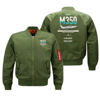 Thumbnail for Piper M350 design on green bomber jacket, double-side print