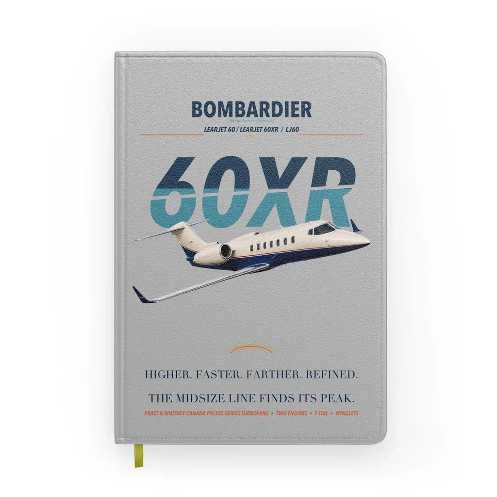 Bombardier Learjet 60XR design on light gray notebook