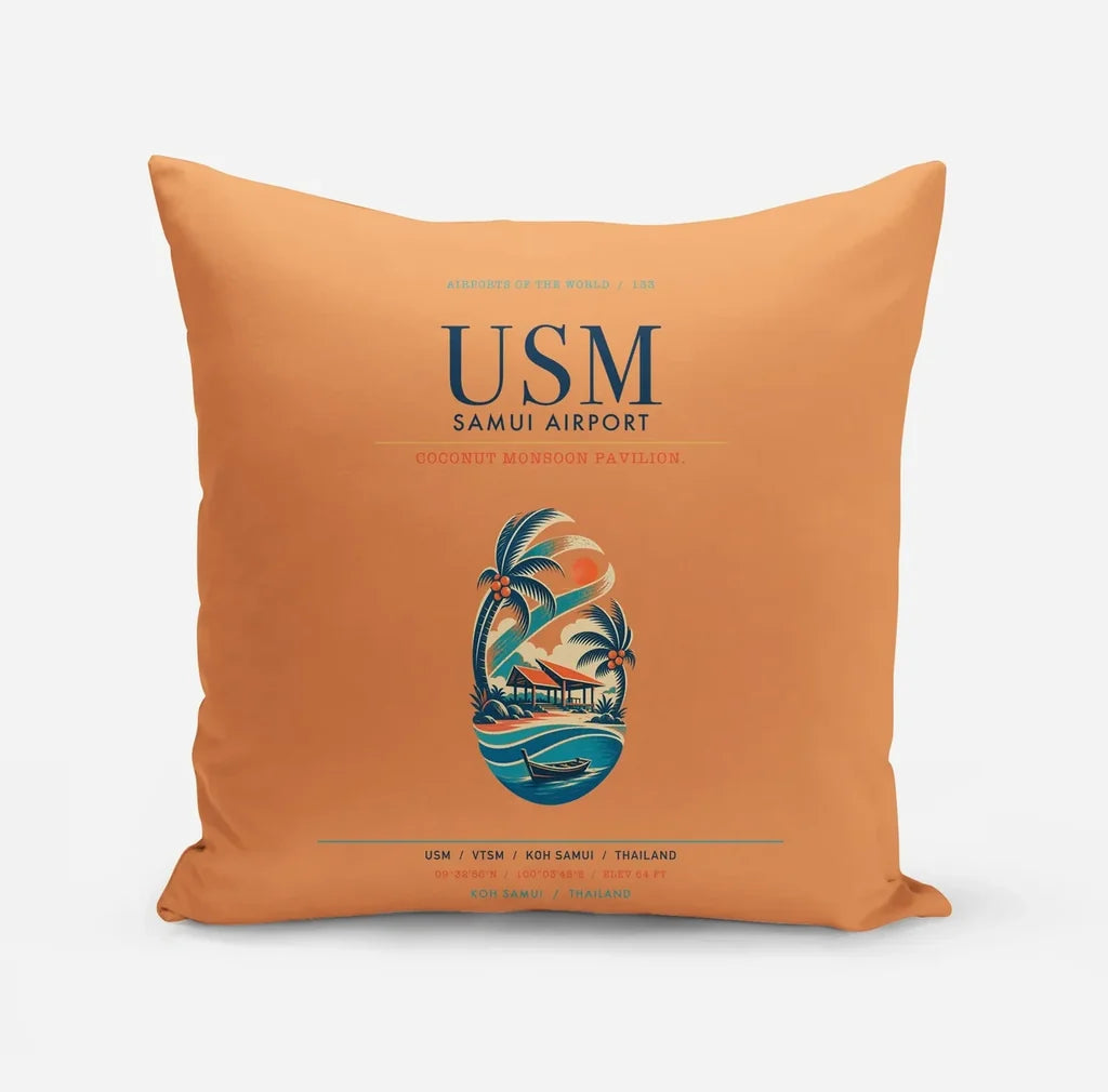 Samui Airport Koh Samui (USM) design on orange pillow