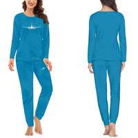 Thumbnail for Embraer E-190 Silhouette Plane women pajamas - Light Blue