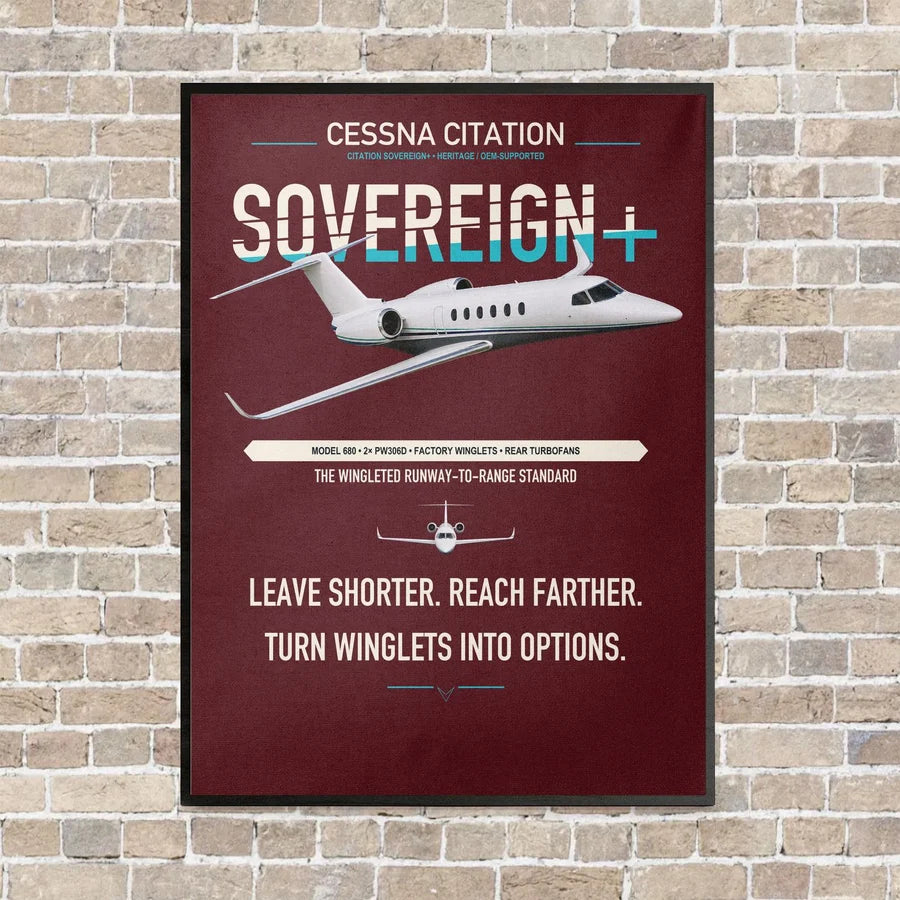 Cessna Citation Sovereign+ vertical canvas print - framed - dark red background