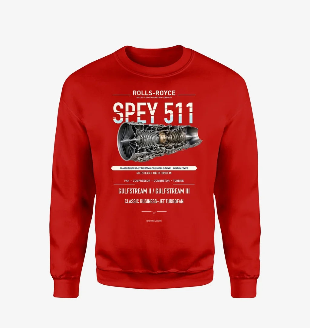 SPEY 511 design on red sweatshirt