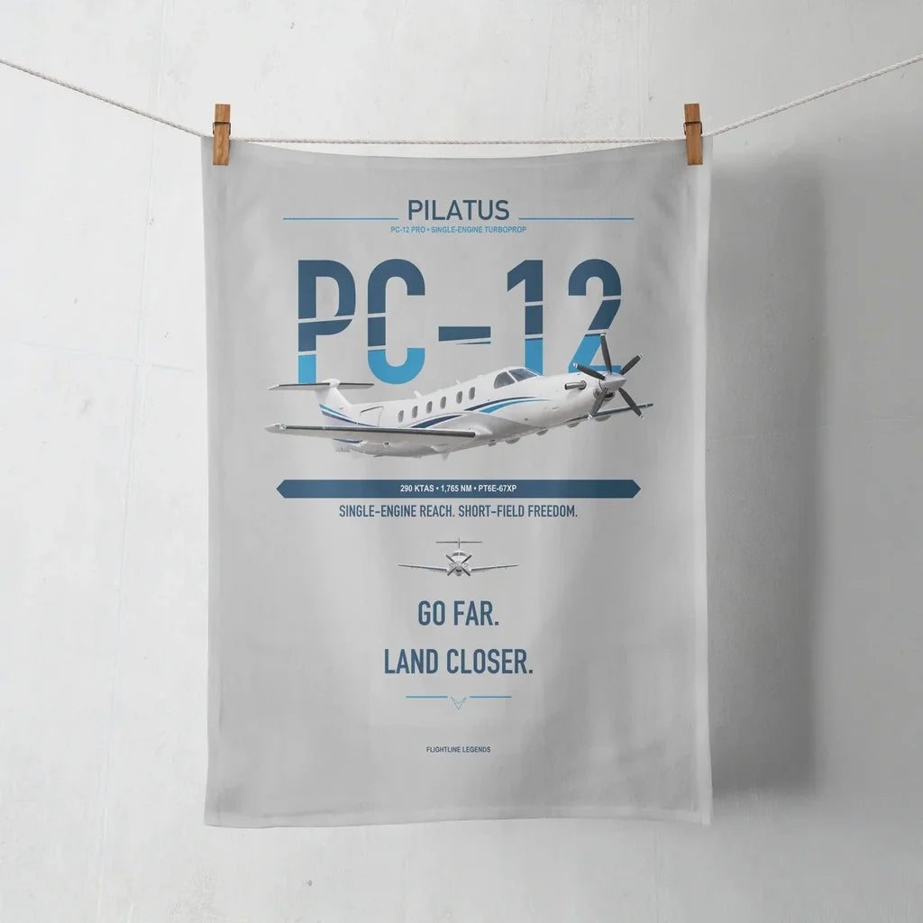 Pilatus PC-12 PRO design on light gray towel