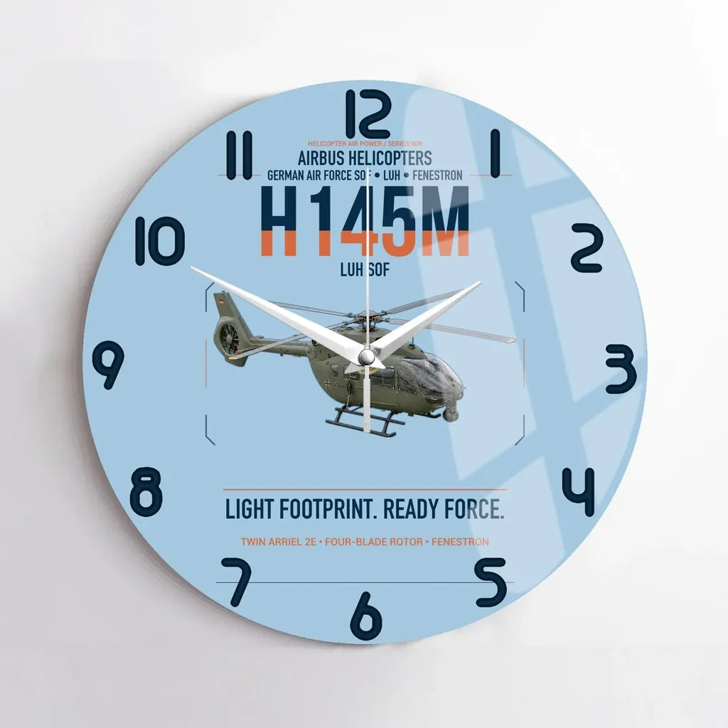 Airbus Helicopters H145M LUH SOF design on light blue no frame wall clock