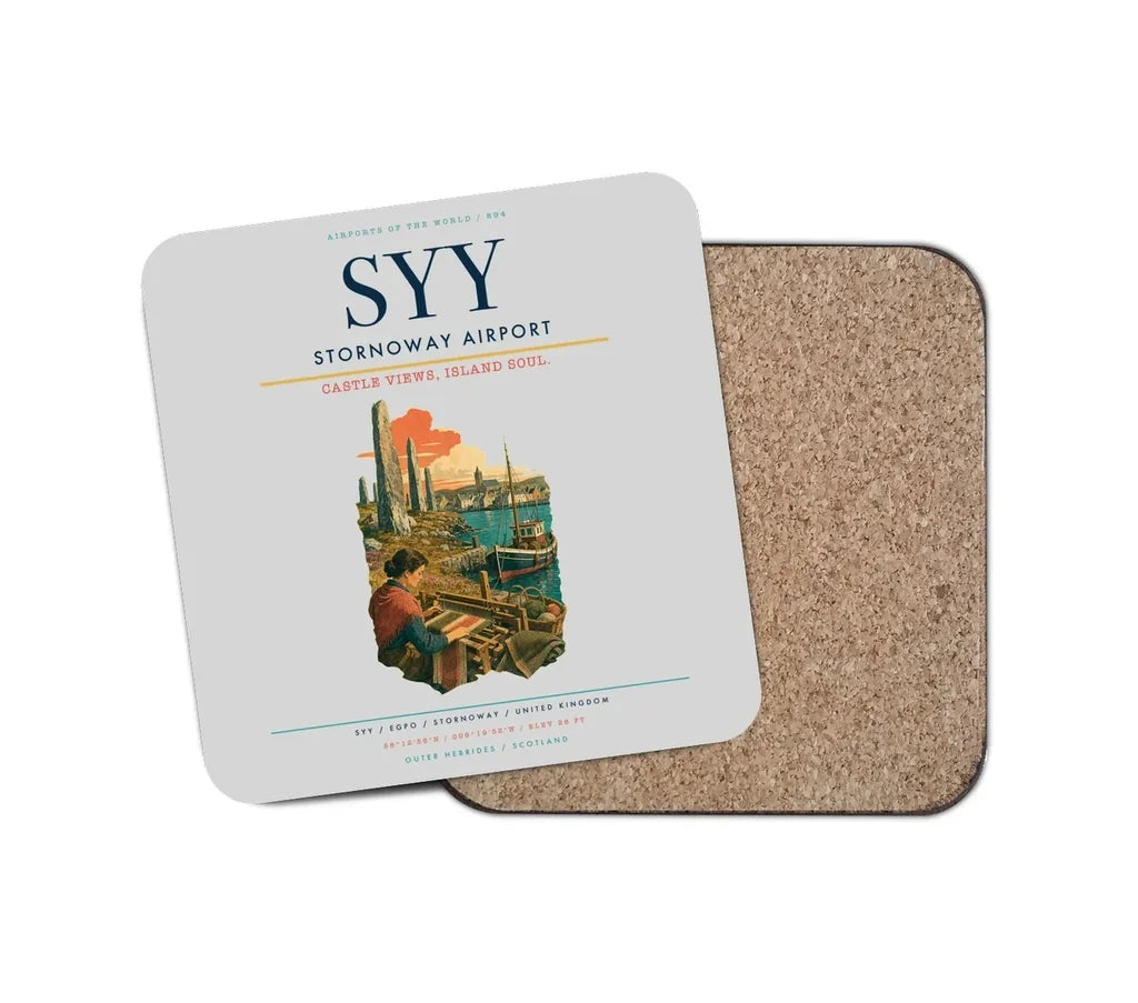 Stornoway Airport (SYY) design on light gray 1 piece coaster