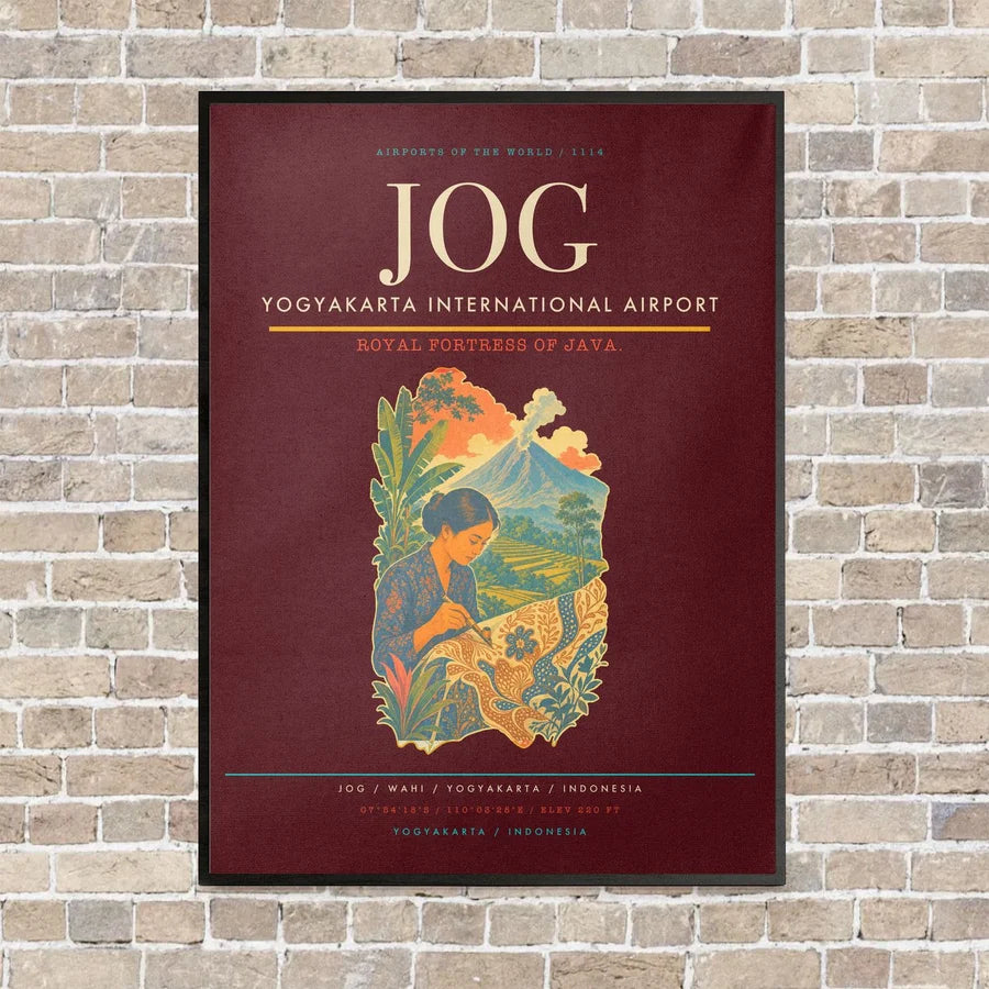Yogyakarta International Airport JOG vertical canvas print - framed - dark red background