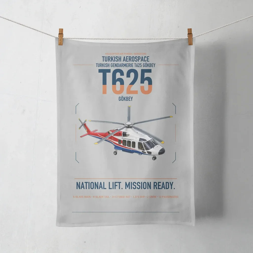 Turkish Aerospace T625 Gökbey design on light gray towel