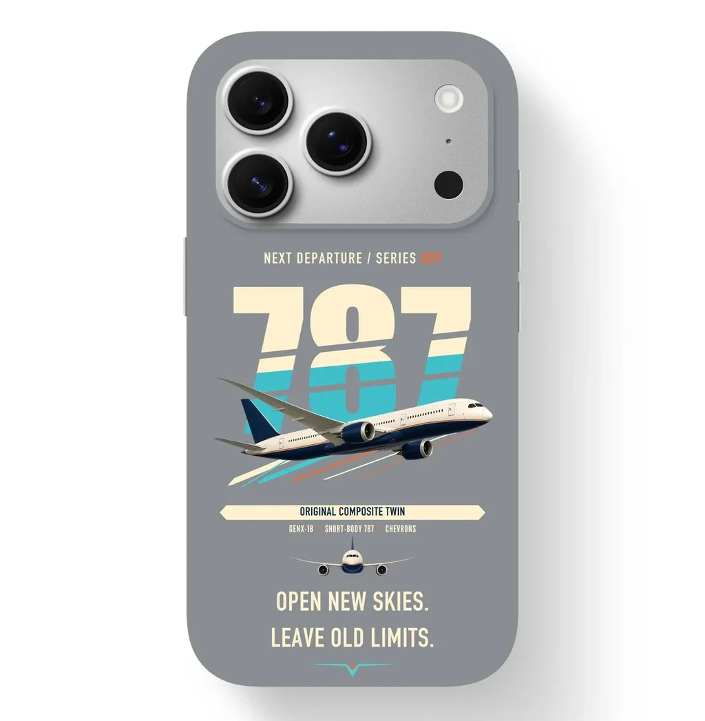 Boeing 787-8 Dreamliner design on gray magsafe iphone case