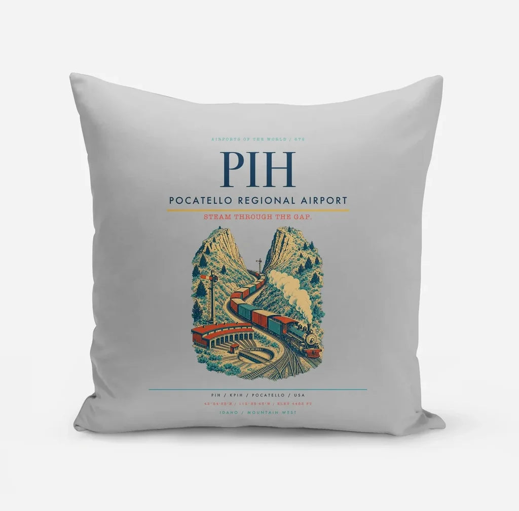 Pocatello Regional Airport (PIH) design on light gray pillow