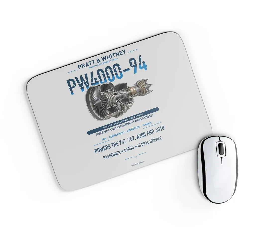 PW4000-94 design on light gray rectangle mouse pad