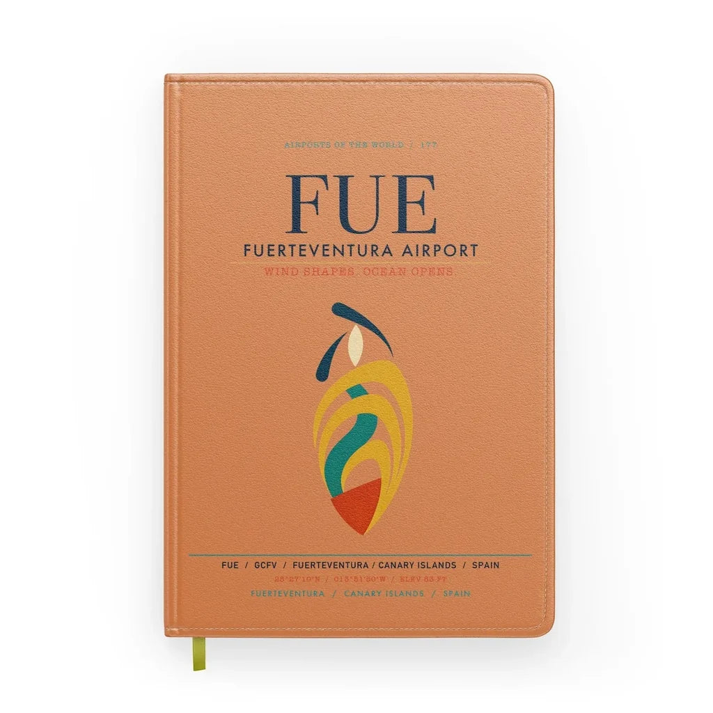 Fuerteventura Airport (FUE) design on orange notebook